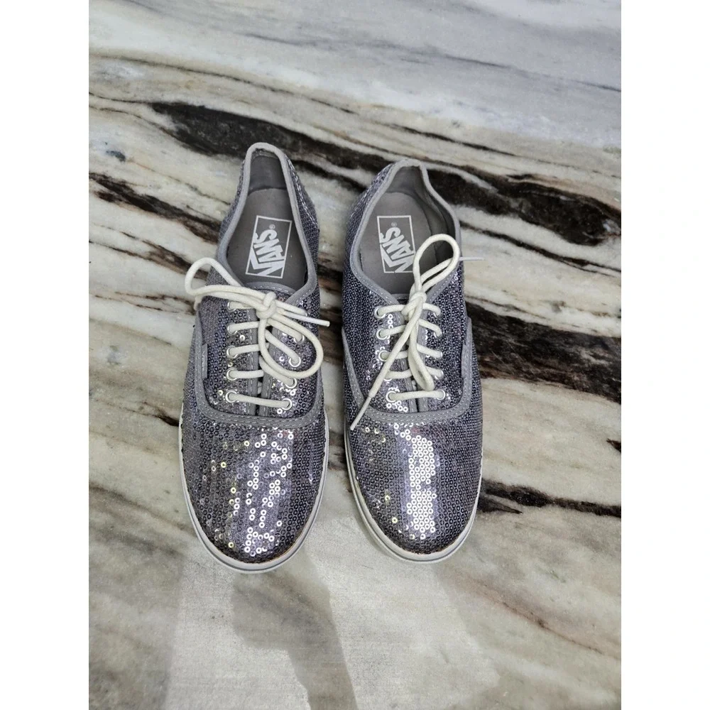 VANS Off The‎ Wall Silver Sequin Skate Tennis Shoe Sneaker Women 8 Mens 6.5
